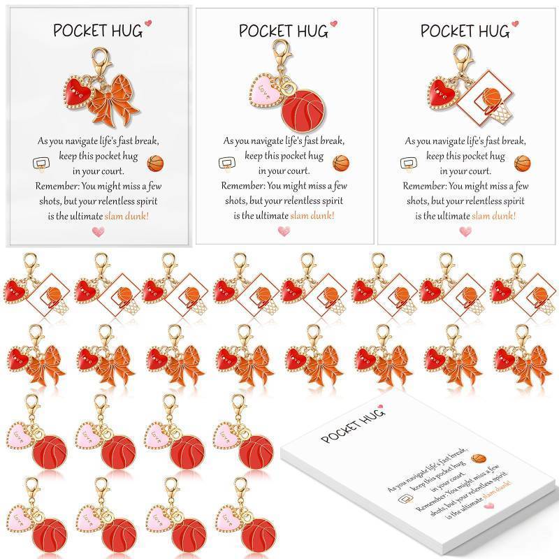 lot 30592 image: Konohan 24 Sets Basketball Pocket Hug Gifts Bulk Basketball Keychains Party Favors Sports Team Gifts with Greeting Cards and Bags for Friends Family Coworkers - Retail $14