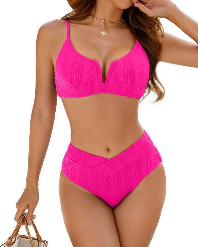 lot 31030 image: ZINPRETTY Womens High Waisted Bikini Sets Crossover Ribbed 2 Piece Bathing Suit V-Wired Swimsuit Push Up Top Teen Girl Small