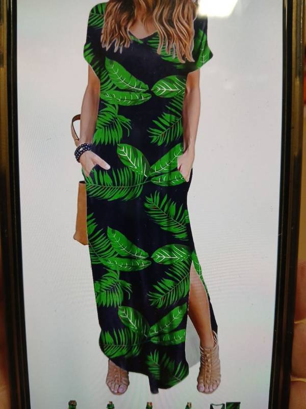 lot 31066 image: Arolina Womens Summer Maxi Dress Shirt Sleeve Loose Fit Sundress Medium