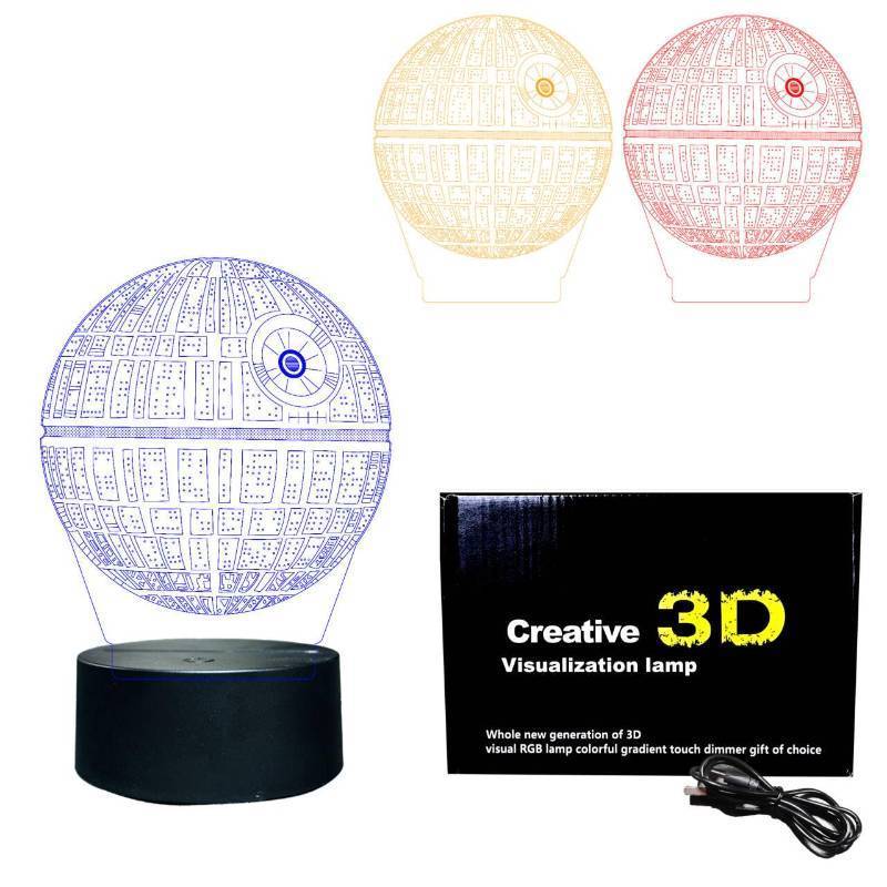 lot 32427 image: TITISKIN 3D Illusion LED Night Light,7 Colors Gradual Changing Touch Switch USB Table Lamp for Holiday Gifts or Home Decorations(Death Star) - Retail $9