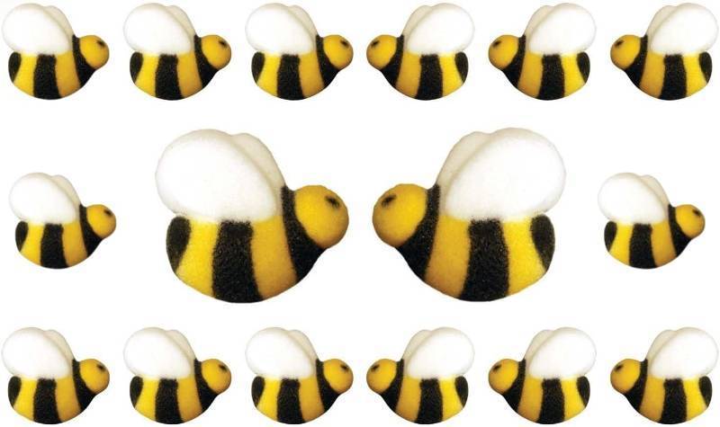 lot 42615 image: Bees Cake Decorations- Bumble Bee Shaped Edible Hard Sugar Decorations, 16 pcs by R.U.S. Candy Company - Retail $12