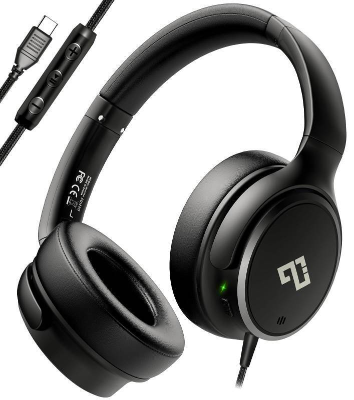 lot 23066 image: USB C Headphones Wired Headphones Over Ear with HD Mic, Lightweight Foldable Active Noise-Canceling Headphone for iPadSportsSchoolTraveliPhone 1716, Samsung S25S24, Google Pixel 9,Ideal Gifts - Retail $29