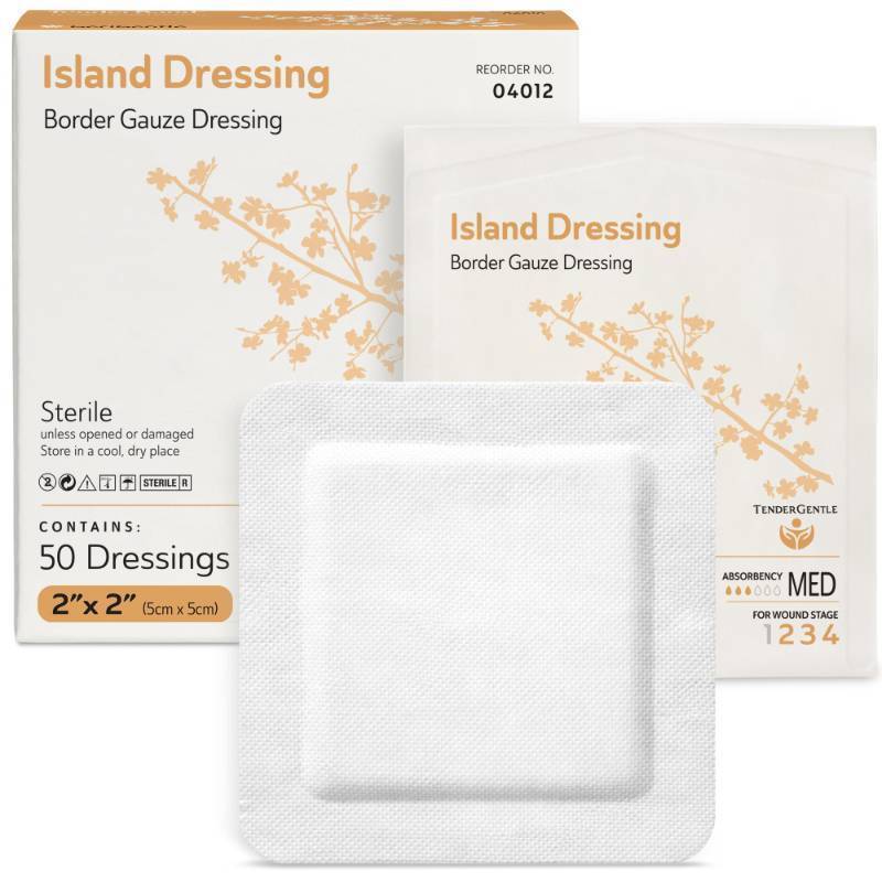 lot 23072 image: Island Dressing Bordered Gauze 2x2-50 Gauze Bandages for Wound Protection - Good for Hospitals, Medical Facilities, First Aid Kits, and More - Retail $9