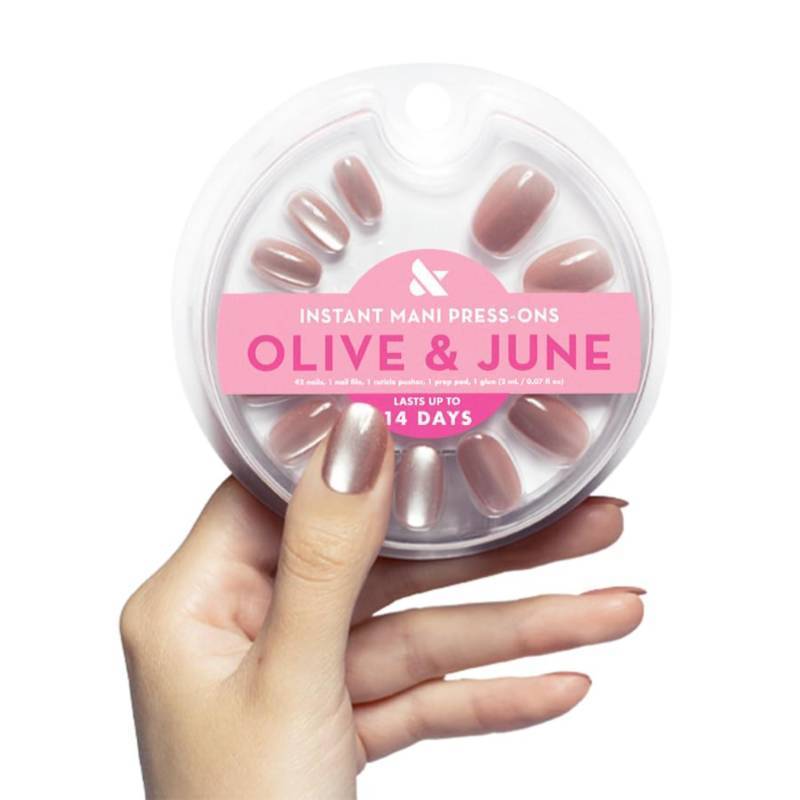 lot 30820 image: Olive & June Instant Mani Press-On Nails (Glue)  42 Fake Nails, 21 Sizes  Non-Toxic, Long-Lasting Recycled Materials Realistic Look  Spring Flowers & Patterns  Short, Round  HZ Velvet - Retail $11