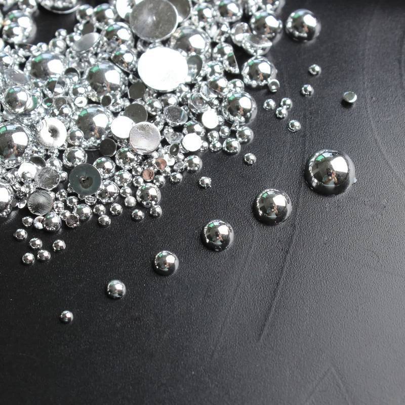 lot 30839 image: Mixed Sizes 2mm-8mm 1000pcs Imitation Pearls Half Ball Flatback Bead Loose Beads Gem Scrapbook Craft DIY Decorations (Mine Silver) - Retail $6