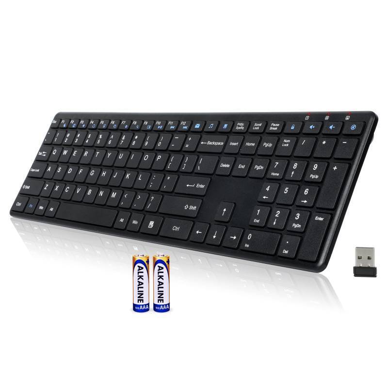 lot 24440 image: Wireless Keyboard-2.4G USB Ultra Slim Quiet Full Size Matte PC Computer Keyboard,19 Multimedia Keys,Number Pad,Plug&Play,Lag-Free Ergo,Long Battery Life for Desktop,Laptop,Smart TV,MAC,Windows,QWERTY - Retail $27