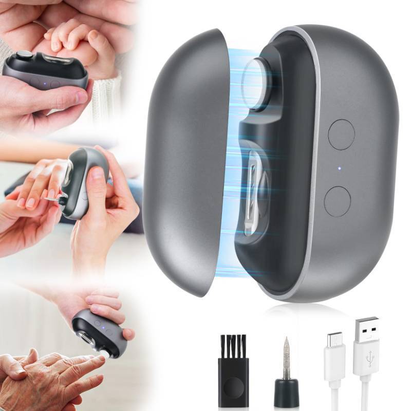 lot 30882 image: Electric Nail Clipper with LED Light, 2 Speeds Nail File & Baby Automatic Nail Clipper, 3 in 1 Design, USB Rechargeable Safety Fingernail Trimmer for Baby, Kids, Seniors, Caregivers (Frosted Black) - Retail $32