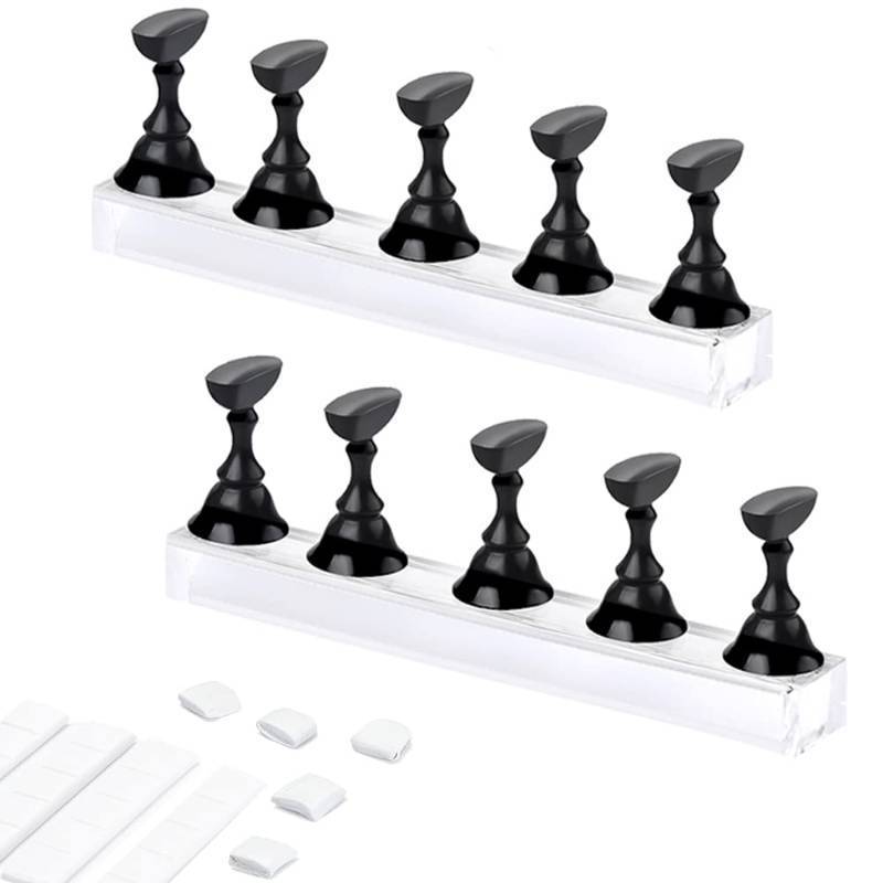 lot 30980 image: Etercycle Acrylic Nail Display Stand DIY Nail Crystal Holder Magnetic Practice Stands with Reusable Adhesive Putty Clay for False Nail Tip Manicure Tool (Golden and Silver) - Retail $5