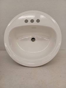 lot 14993 image: Round White Porcelain Drop-In Bathroom Sink