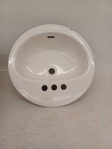 lot 14995 image: White Porcelain Round Drop-In Bathroom Sink