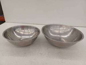 lot 15024 image: Set Of 2 Large Stainless Steel Mixing Bowls, Approximately 16 W x 5.5 H And 13.5 W x 5 H