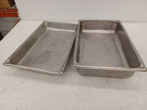 lot 15034 image: Commercial Stainless Steel Food Service Pan Set Approximately L(21) W(13)H(2) L(21)W(13)H(3.5)