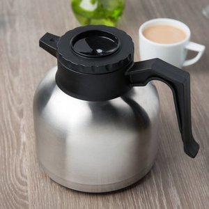 lot 15044 image: Choice 64 oz. Insulated Thermal Coffee Carafe  Server with Regular and Decaf Brew Thru Lids - 7 x 6 38