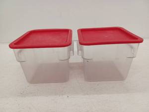lot 15045 image: Clear Plastic Food Storage Containers with Red Lids Set Of 2