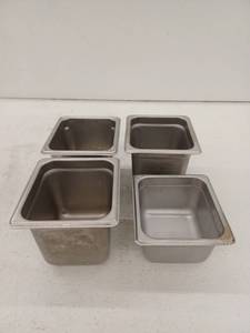 lot 15084 image: Stainless Steel Buffet Pans, Approximately 3 Pack 6.5 W x 7 D x 6 H And 1 Pan 6.5 W x 7 D x 4 H