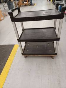 lot 15124 image: Industrial Rolling Metal Utility Cart with Three Shelves
