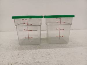 lot 39333 image: 2 Clear Plastic 4Quart Food Storage Containers with Green Lids