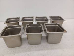 lot 39344 image: 6 Pack Of Commercial Stainless Steel Food Service Pan Approximately L(7)W(6.5)H(5.5)