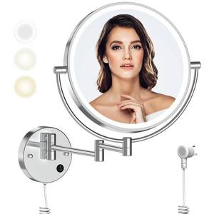 lot 23334 image: Rocollos 9 Plug-in Wall Mounted Lighted Makeup Mirror 1X10X Magnification, Super Large Double Sided LED Vanity Mirror for Bathroom, 3 Color Dimmable 360°Swivel Extendable Shaving Cosmetic Mirror - Retail $57