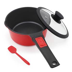 lot 23337 image: Bobikuke 2.5 Qt Non Stick Sauce Pan with Lid, Nonstick Sauce Pot & Saucepan with Pour Spout, Milk Pan Pasta Pot, Mini Cooking Pot Induction Compatible, Detachable Handle, Oven Safe, PFOA Free, Red - Retail $25