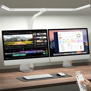 lot 23345 image: ONEMIX 42 LED Desk Lamp with Clamp, Architect Desk Light with Remote, Adjustable 4-Segment Bar, 1800LM Bright, Eye-Caring Desk Lamp for Home Office, Reading, Study, Dual Monitors, Workbench (White)