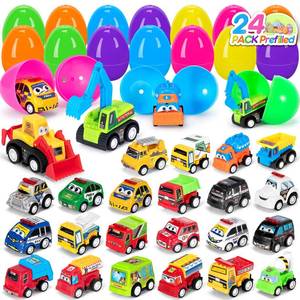 lot 23353 image: SUGFUT 24 PCS Prefilled Easter Eggs with Toys Pull Back Cars Easter Basket Stuffers for Toddler Gifts for Kids - Easter Party Favors - Retail $18