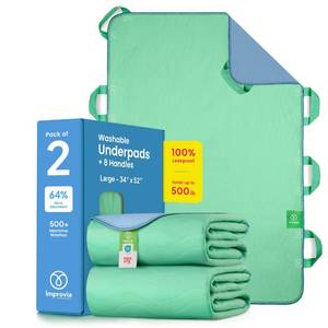 lot 23363 image: Improvia Positioning Bed Pad, with 8 Reinforced Handles, Quick-Drying, Washable, Waterproof, for Lifting, Turning, Transfering, Elderly and Incontinence Patients (Green, Pack of 2) - Retail $49