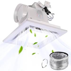 lot 24948 image: FEITON Square Bathroom Exhaust Fan with LED Light, 110 CFM 30W 4 Inch Duct, 110-220V 1.0 Sones Quiet Bathroom Ventilation Fan Light Combo Ceiling Mount - Retail $52