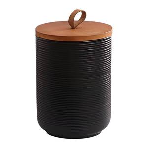 lot 24972 image: Food Storage Jar Strong Ceramic Storage Canisters with Airtight Wooden Lid,Kitchen Storage Containers for Serving Coffee Beans, Tea, Sugar, Salt, Spices (Medium black 27oz) - Retail $18