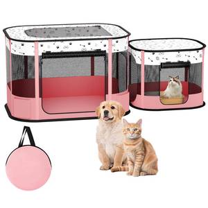 lot 24976 image: DESELL Portable Cat Playpen, 8-Rod Reinforced Kitten Dog Playpens, Foldable Play Pen for Indoor Cats Enclosed Pet Puppy Doggy Outdoor, Collapsible Tent Kennel Cage, Pink - Retail $60