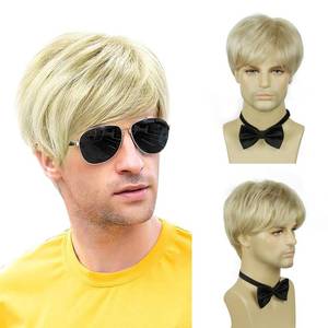lot 24994 image: BCHR Mens Blonde Wig,Short Straight Natural Hair Synthetic Full Wig for Man Men Guy Cosplay Anime Party Costume Anime Mens Wigs - Retail $18