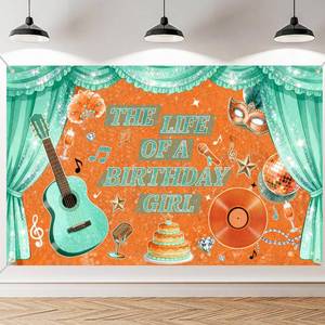 lot 26267 image: The Life of A Birthday Girl Party Decorations in My Showgirl Era Backdrop Showgirl Birthday Party Decorations Orange and Green Showgirl Themed Party Photo Booth Supplies for Women and Girls - Retail $10