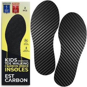 lot 26279 image: EstCarbon - Kids Carbon Fiber Insoles - Youth Size 6, 2 Pieces - Orthotic Shoe Inserts - Tip Toe Walking Correction - Sports Footplate for Soccer Cleats, Sneakers, Shoes - Retail $17