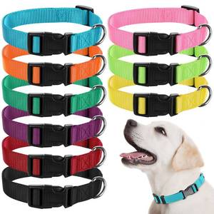 lot 26282 image: Perthlin 9 Pieces Adjustable Dog Collar for Animal, Soft Nylon Pets Puppy Collar with Quick Release Buckle Holder Bulk for Dogs Walking Running Training(Medium,Bright Colors) - Retail $16