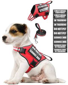 lot 26293 image: MOOGROU Service Dog Vest Harness and Leash Set10 Patches for Puppy Small Dogs,Do Not Pet Emotional Support Dog Vest with 2 Soft Padded Handle for EverydayTraining (Red XS) - Retail $20