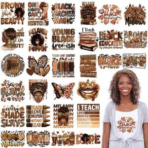 lot 26294 image: Panelee 30 Pcs Iron on Transfers Butterfly Black History Month Pride Day Flag Heart Transfers LGBT Juneteenth Patches Appliques Iron on Stickers Vinyl Decals for Clothes Bag Covers(Black Educator) - Retail $9