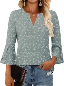 lot 26300 image: GKBK Womens Blouses Ruffle 34 Sleeve Dressy Top V Neck Casual Tunic Blouses Business Shirts Green XXL - Retail $15