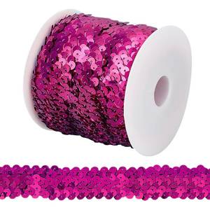 lot 26304 image: OLYCRAFT 11-Yard 1 Inch Elastic Sequin Trim PVC Fabric Metallic Fuchsia Stretch Sequin Trim 3-Row Fabric Paillette Ribbon Trims for Dress Embellishment and Headband - Retail $13