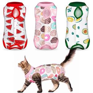 lot 26308 image: Nuanchu 3 Pieces Cat Recovery Suit Kitten Recovery Suit E-Collar Alternative for Cats and Dogs Abdominal Skin Anti Licking Pajama Clothes Sets(Medium,Watermelon Style,Colorful) - Retail $17