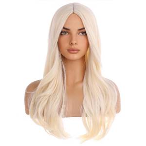 lot 26315 image: BERON Blonde Wigs for Women Girls Long Curly Wavy Wig Light Blonde Middle Part Hair Wig Heat Resistant Synthetic Fiber for Cosplay or Daily Use - Retail $24