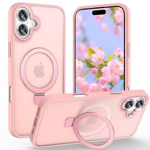lot 26320 image: Lufanbis Magnetic for iPhone 17 Case with Ring Stand Velvety Touch Slim Translucent Shockproof Phone Case for iPhone 17 6.3, Pink - Retail $18
