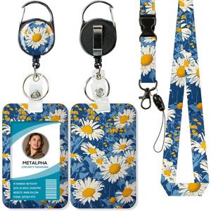 lot 26326 image: METALPHA Lanyards for ID Badges, Cute Floral Badge Holder with Retractable Reel Clip, Daisy Lanyard with ID Holder, ID Card Holder with Breakaway Lanyard for Women Teachers, Students, Nurses, Doctors - Retail $7