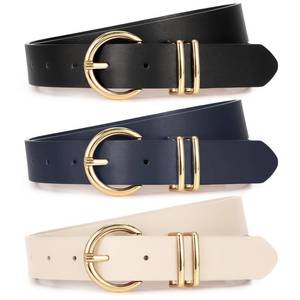 lot 26333 image: XZQTIVE 3 Pack Women Belts For Jeans Dresses Pants Ladies Leather Waist Belt with Gold Buckle - Retail $26