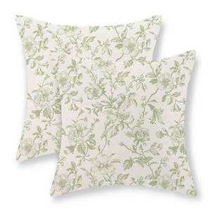 lot 26343 image: JEFERSO Sage Green Floral Pillow Covers 18x18 Set of 2 Light Green Chinoiserie Floral Decorative Throw Pillows Vintage Rustic Toile Flower Pillowcase Outdoor Decor Linen Cushion Cover for Couch Sofa - Retail $15