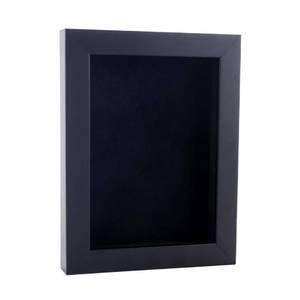lot 26350 image: 6x8 Shadow Box Frame Black Wood  with a 34 Usable Display Depth  Includes a Black Real Suede Texture Acid-Free Backing Board, UV Resistant Acrylic, and Hanging Hardware - Retail $30