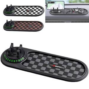 lot 31193 image: Multifunction Car Anti-Slip Mat, 3-in-1 Rotating Dashboard Mat, Large Storage Pad, Anti-Slip Phone Holder, 360° Rotating Mount with Parking Number (Black) - Retail $15