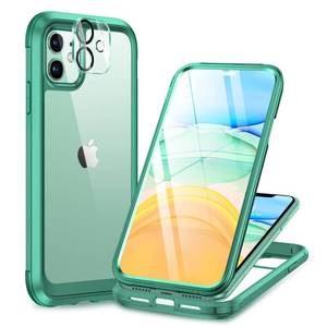 lot 31207 image: Miracase Glass Series for iPhone 11 Case 6.1 inch, Upgraded Full-Body Rugged Phone Bumper Case Cover with Built-in 9H Tempered Glass Screen Protector and Camera Protector, Light Green - Retail $19