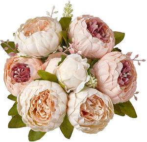 lot 31214 image: Mkono Peonies Artificial Flowers, Faux Peony Flowers Real Touch Fake Silk Bouquet for Arrangements Dining Table Centerpieces for Kitchen Bridal Wedding Party (1pack, Light Pink) - Retail $13
