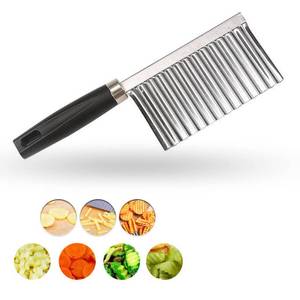 lot 31216 image: Crinkle Cutter Knife Stainless Steel Cutting Tool for Potato Carrot Chip Vegetable French Fry, Wavy Chopper Wave Slicer Steel Blade, Kids Lunch Accessories (Black Handle) - Retail $6