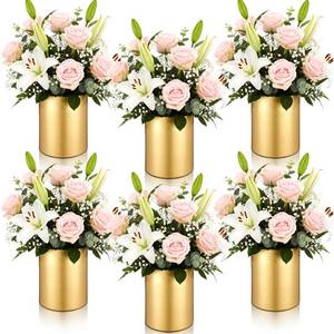 lot 32591 image: Ninehaoou 6 Pcs Small Gold Vases for Centerpieces Tall Metal Flower Trumpet Vase Vintage Compote Planter Plant Pots for Wedding Party Table Centerpiece Decorations (5.1 Inch,Cylinder) - Retail $53